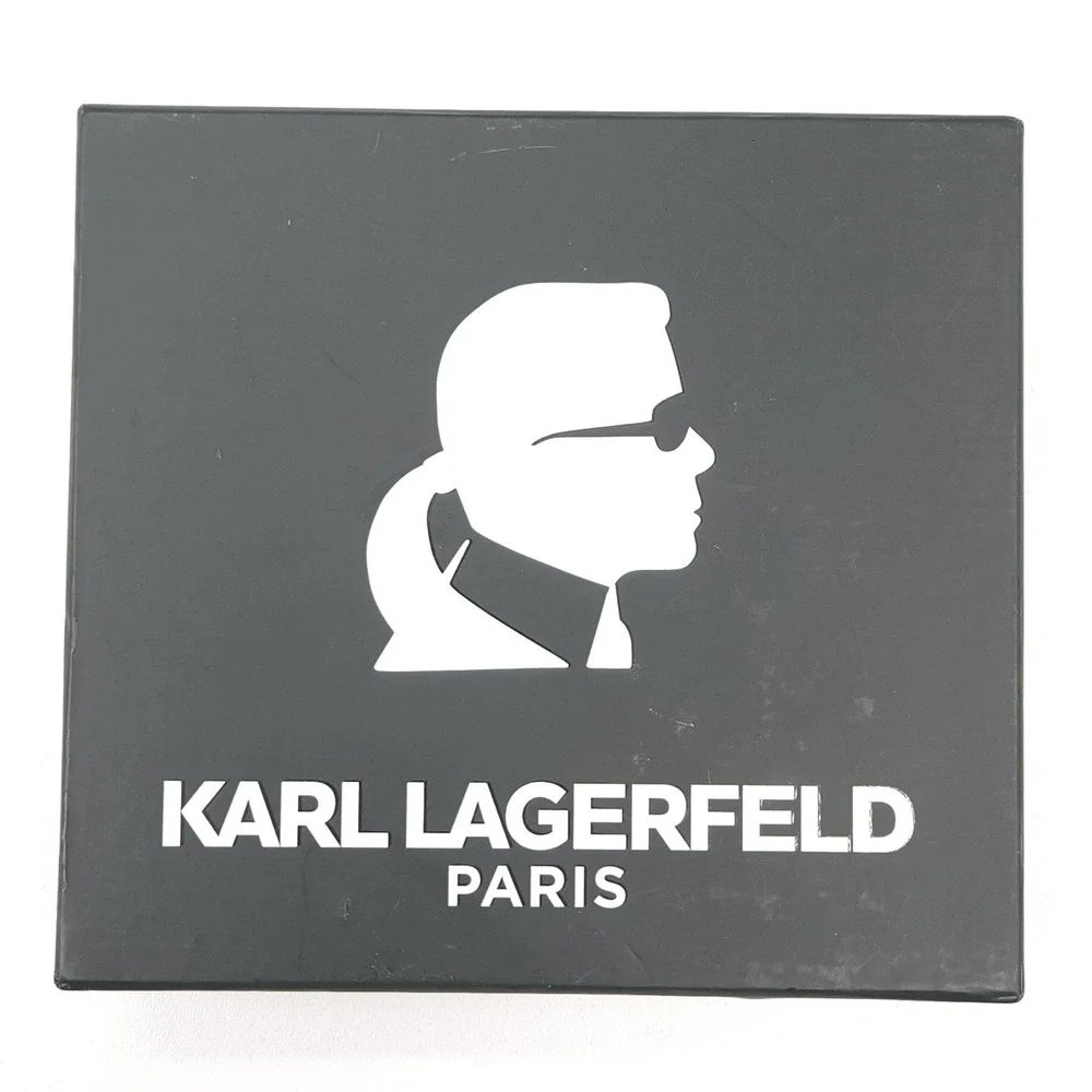 Karl Lagerfeld Paris Zip Around Black Leather Square Wallet Logo Womens Pocket
